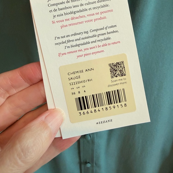 NWT Sézane 100% Silk Ann Shirt in Sage (Size FR 36 | US 4) - Picture 11 of 13